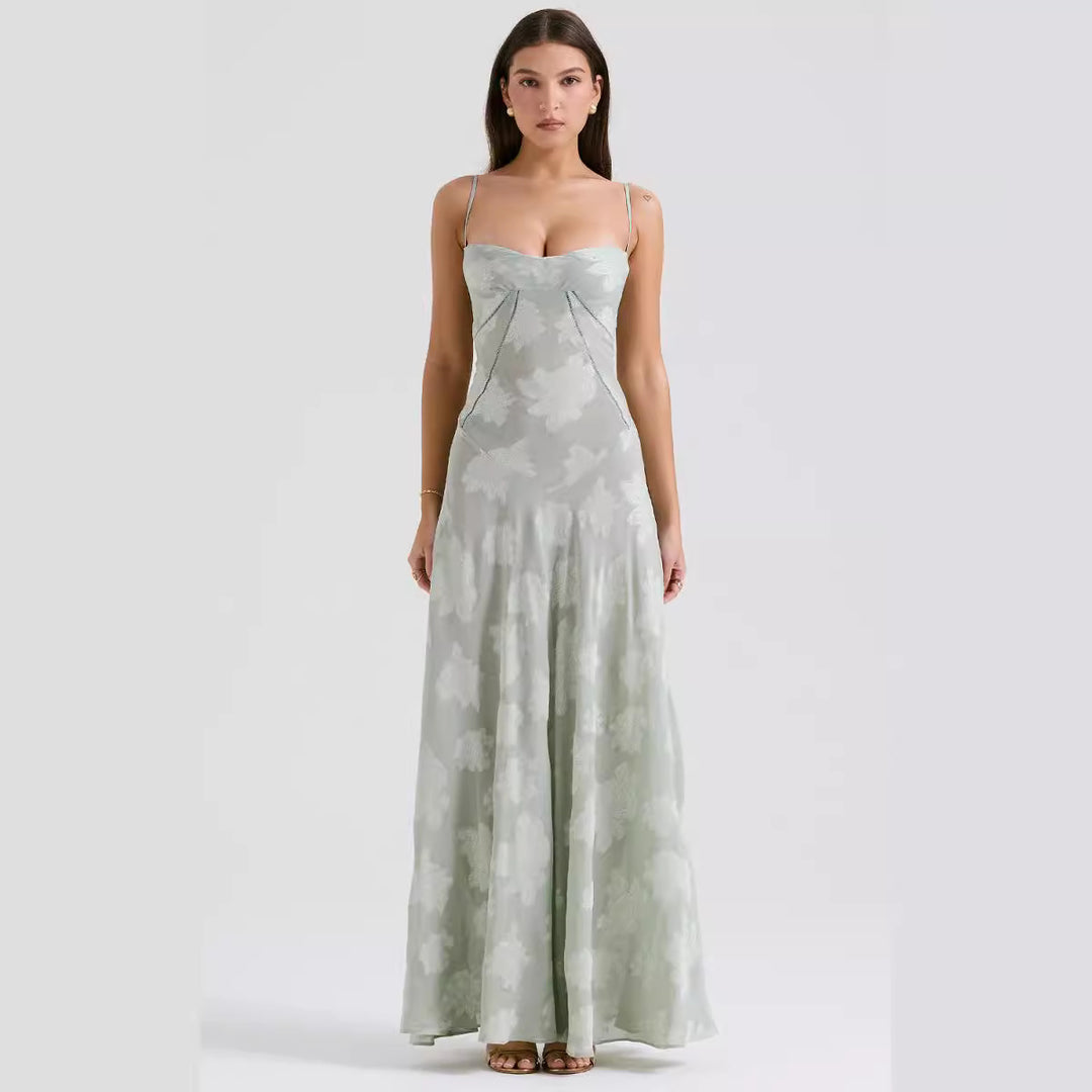 Damen Elegantes Maxikleid mit floralem Häkelmuster und raffiniertem Schnitt R&B