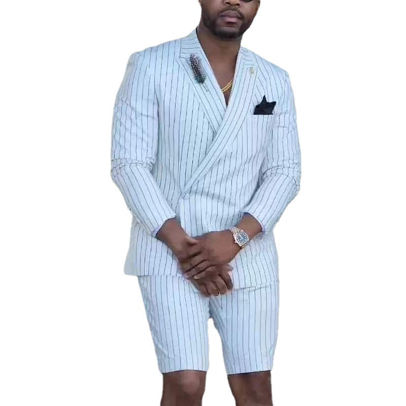 Herren elegantes Kurzanzug-Set mit Streifenmuster und modernem Schnitt R&B