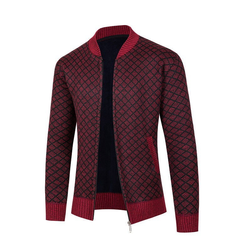 Herren Strickjacke mit modernem Rautenmuster und Reißverschluss R&B