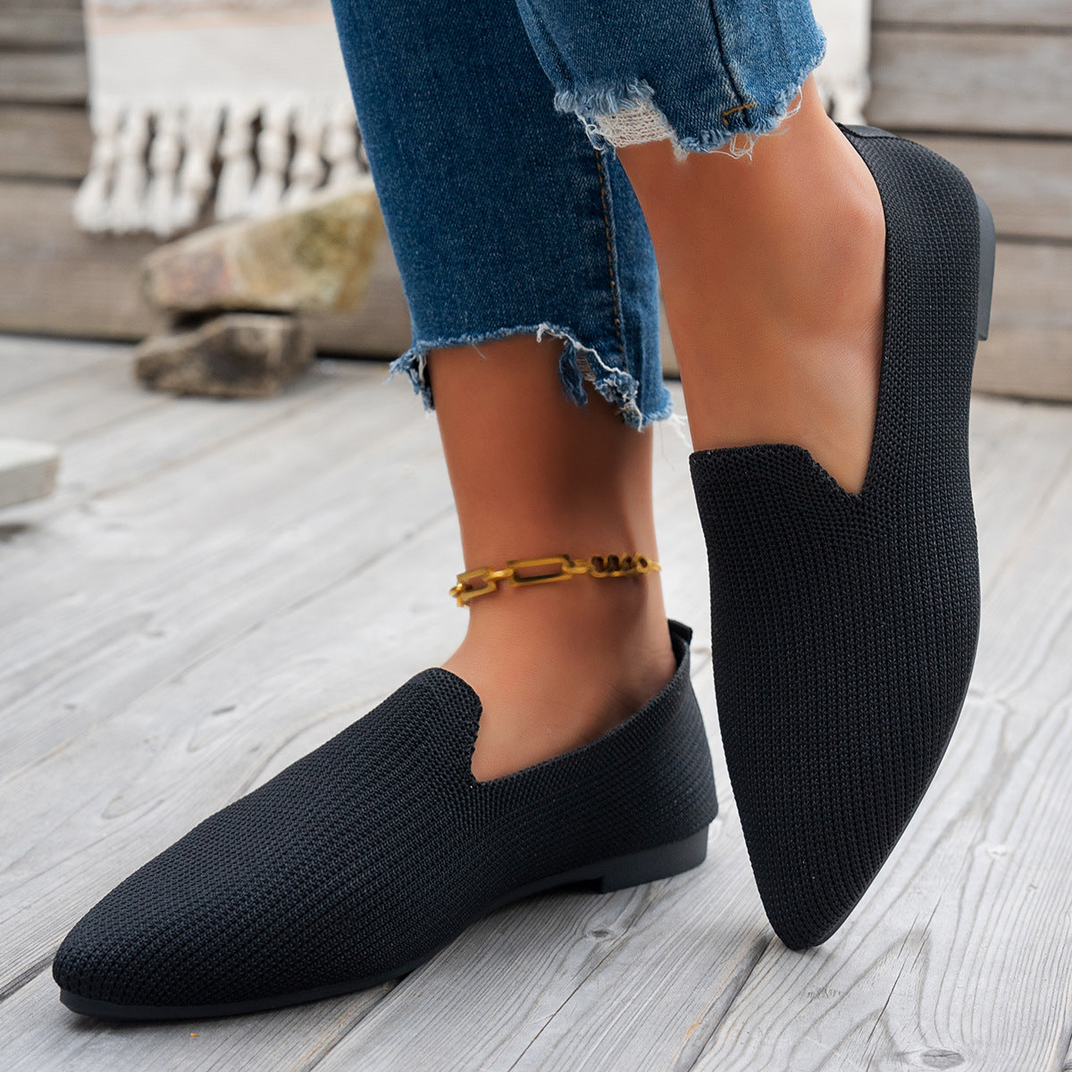 Damen Ballerinas mit kreativem Hahnentrittmuster und flexiblem Fußbett R&B