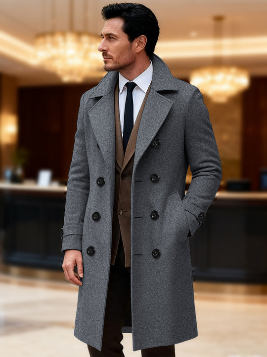 Herren eleganter doppelreihiger Wollmantel R&B