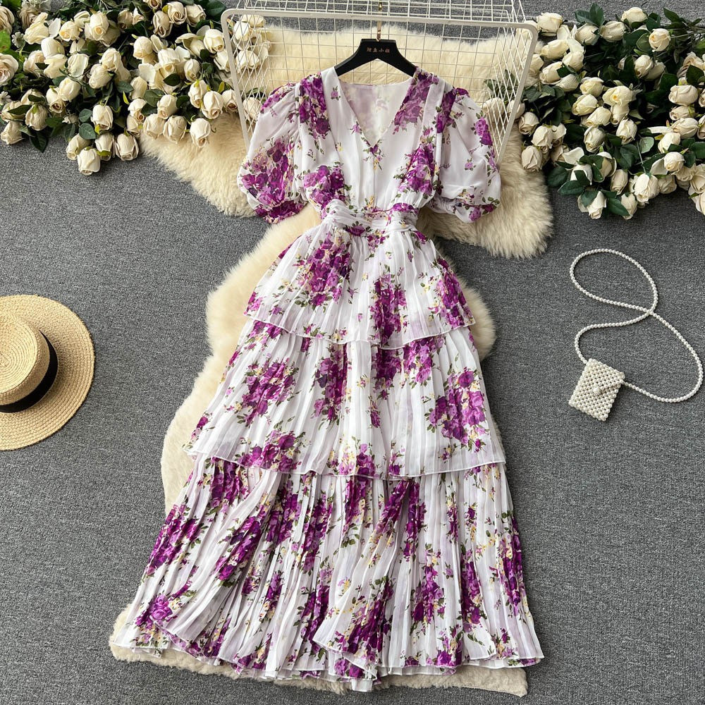 Damen Maxi-Kleid mit voluminösen Rüschendetails und floralem Design R&B
