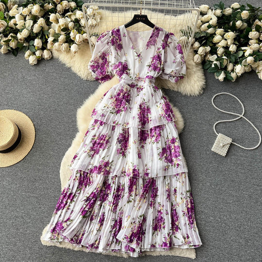 Damen Maxi-Kleid mit voluminösen Rüschendetails und floralem Design R&B