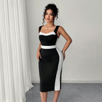Damen figurbetontes Midi-Kleid mit Kontrastdetail und schmalem Schnitt R&B