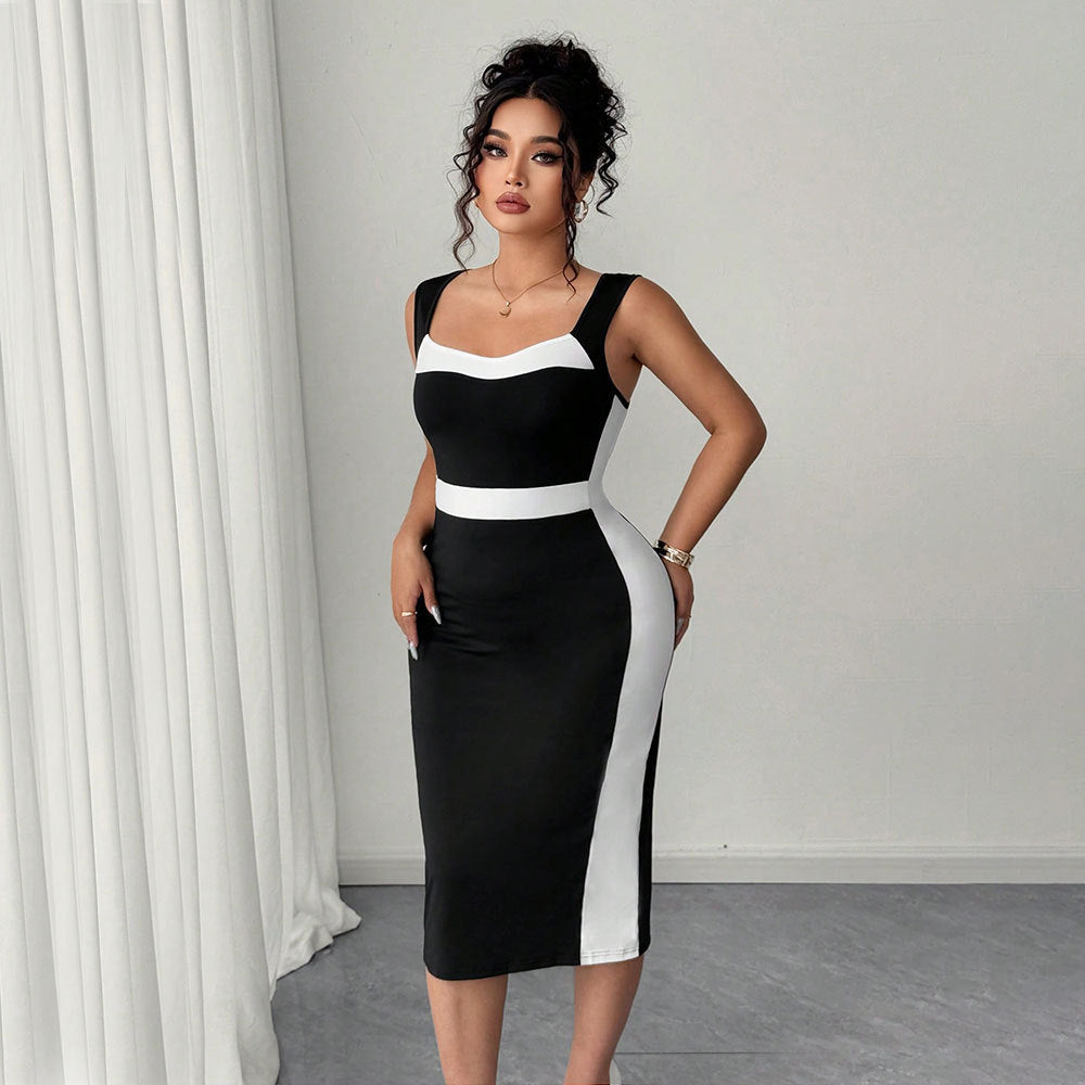 Damen figurbetontes Midi-Kleid mit Kontrastdetail und schmalem Schnitt R&B