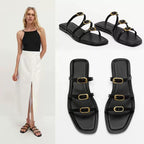 Damen Elegante Zehensteg-Sandalen mit modischem Riemendesign und goldenen Akzenten R&B