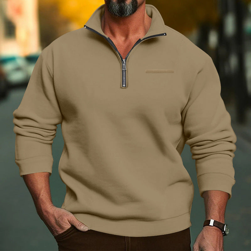 Herren nan hochwertiger Sweatpullover mit Metall-Halbzip, verstärktem Stehkragen und dezenter Brustpaspel R&B