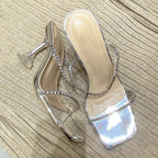 Damen elegante High Heel Sandalen mit glitzernden Strassverzierungen R&B