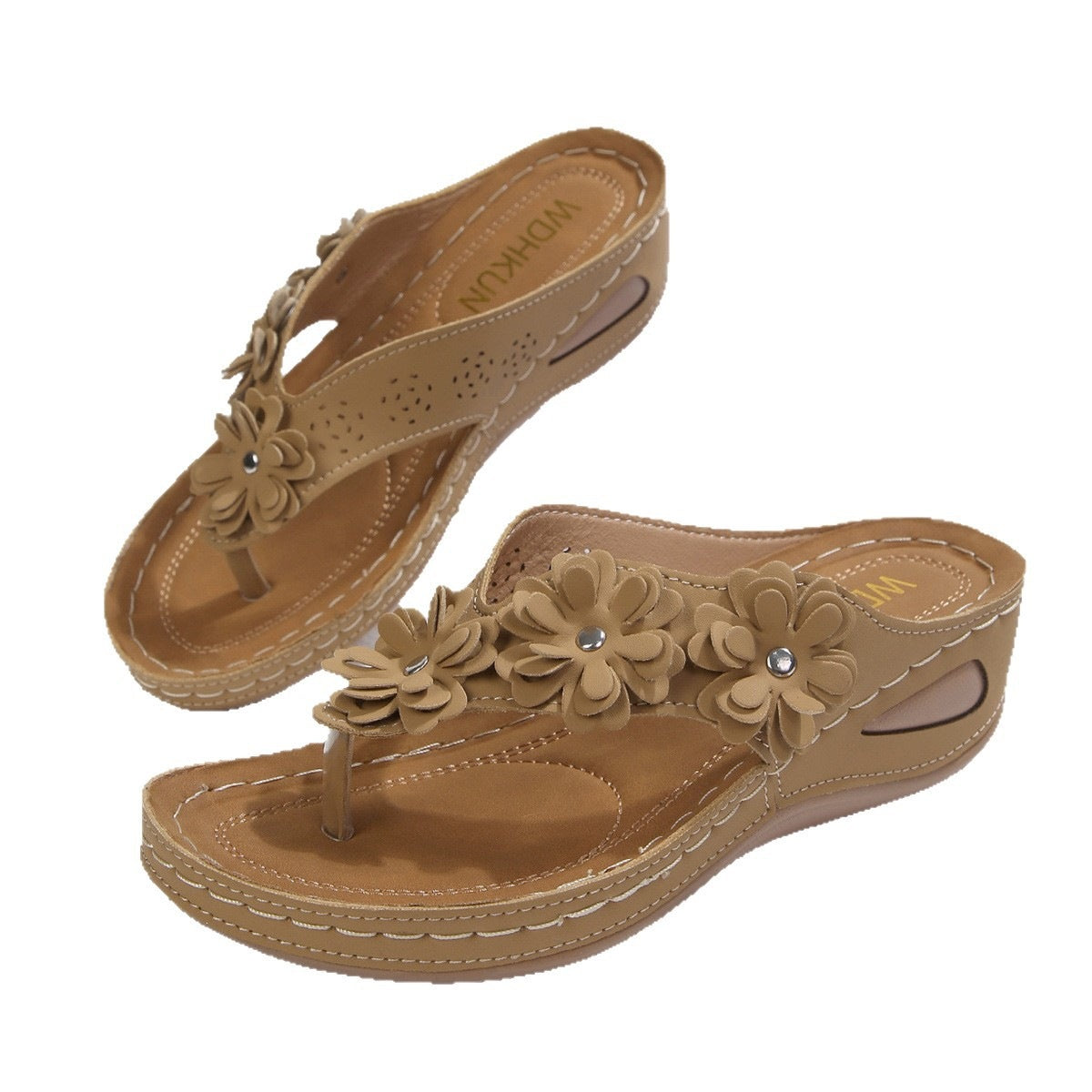 Damen Blumengezierte Zehentrenner-Sandalen mit ergonomischem Fußbett