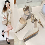 Damen elegante Slingback-High Heels mit spitz zulaufender Form und glamourösem Goldakzent