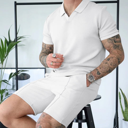 Herren Kurzarm Polohemd mit sportlichem Schnitt und Bundshorts R&B
