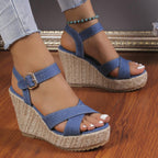 Damen Wedge-Sandaletten mit geflochtenem Jute-Detail und rutschfester Sohle R&B