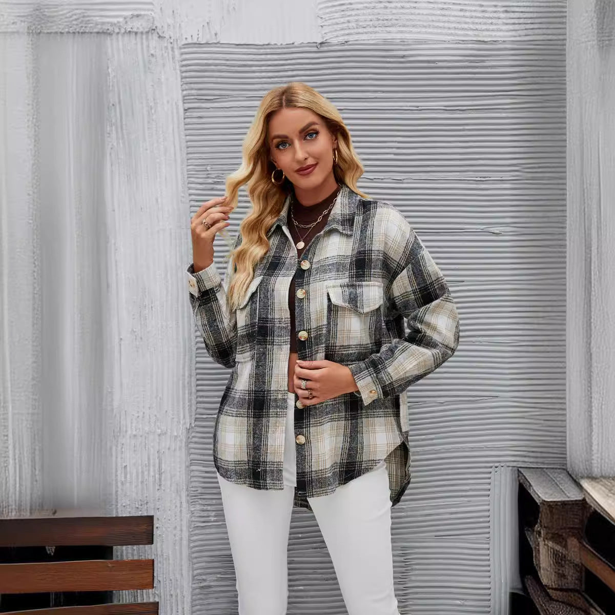 Damen Karierte Overshirt-Jacke aus weichem Flanell R&B