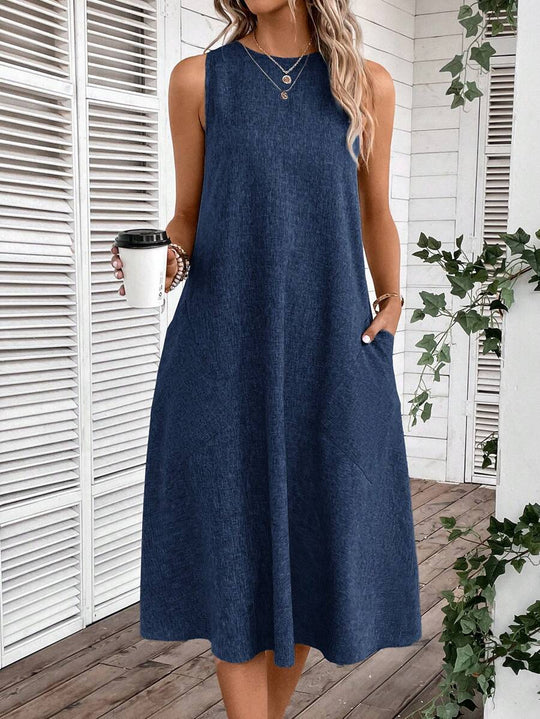 Damen lässiges Sommerkleid mit Taschen und bequemem Schnitt R&B