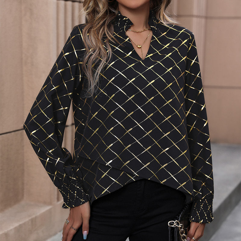 Damen Elegante Bluse mit schimmerndem Karomuster R&B