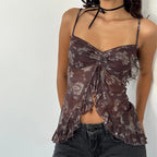 Damen Nostalgiisches Karo-Trägertop mit Rüschendetails R&B