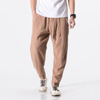 Herren nan entspannte Leinen-Baumwoll Harem-Joggerhose mit verdecktem Tunnelzug und tapered Bein R&B