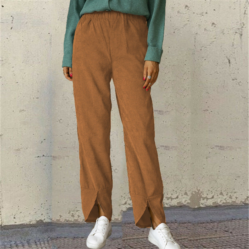 Damen Modische und bequeme Bundhose mit seitlichen Schlitzdetails R&B