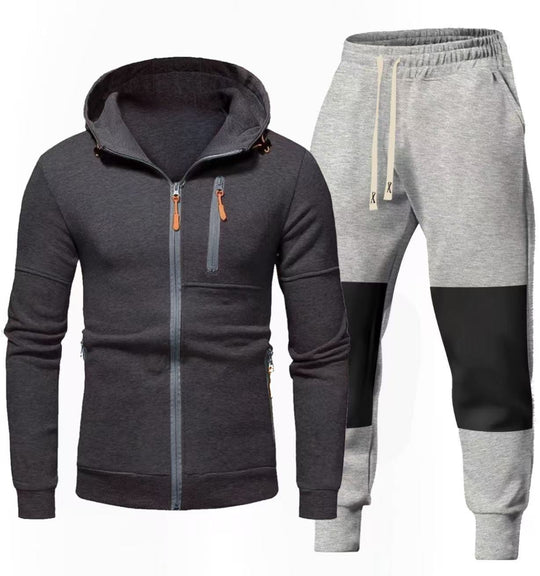 Herren Sportliches Hoodie- und Jogginghose-Set mit Funktionalen Reißverschlusstaschen R&B