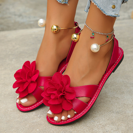 Damen elegante Sandalen mit dekorativen Blumenapplikationen und modischem Knöchelverschluss R&B