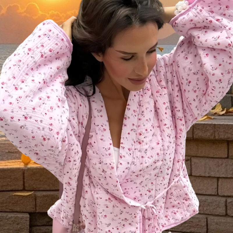 Damen Leichte Übergangsjacke mit floralen Mustern und voluminösen Ärmeln R&B