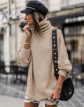Damen oversized Strickpullover mit hohem Kragen und modischen Details