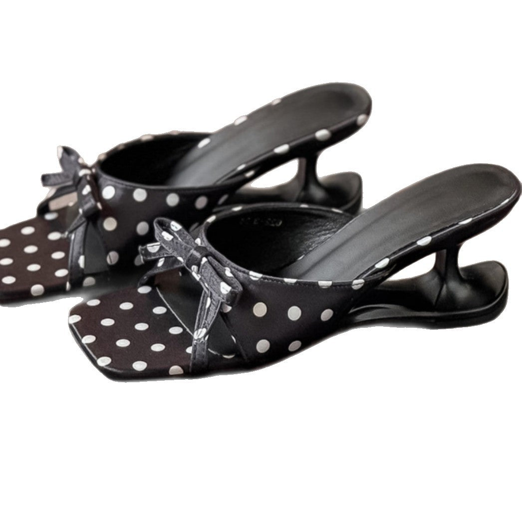 Damen Plateau-Sandalen mit eleganter Schleifenverzierung und modischem Punkte-Design R&B