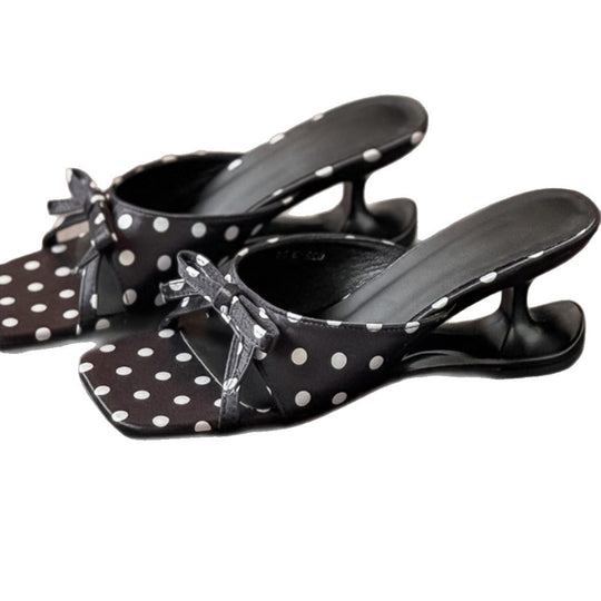 Damen Plateau-Sandalen mit eleganter Schleifenverzierung und modischem Punkte-Design R&B
