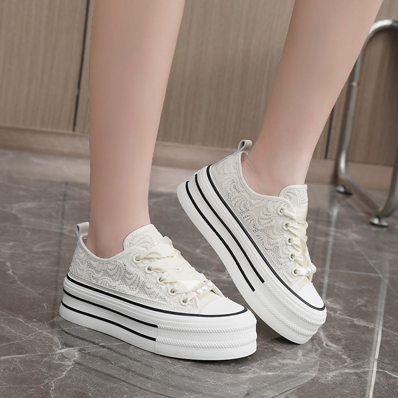 Damen Plateausneaker mit elegantem Spitzen-Design und modischen Akzenten R&B