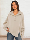 Damen Oversized Sweatshirt mit modischem Kragen und distressed Details