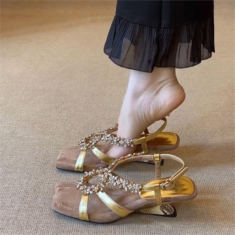 Damen elegante Slingback Sandalen mit funkelnden Kristallverzierungen R&B