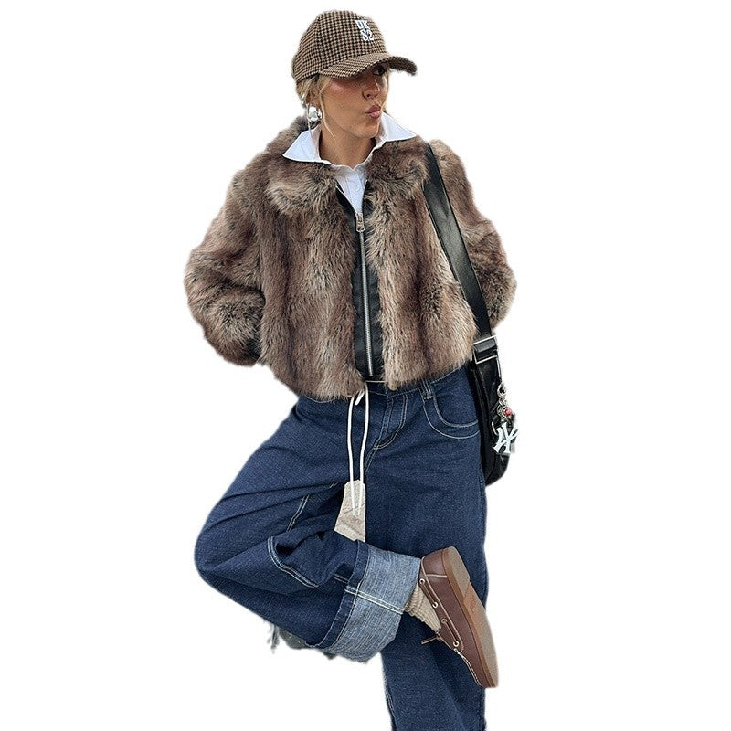 Damen Kunstpelzjacke im modernen Cropped-Stil R&B
