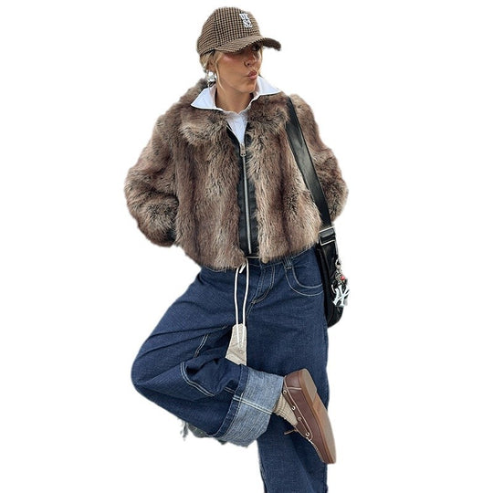 Damen Kunstpelzjacke im modernen Cropped-Stil R&B