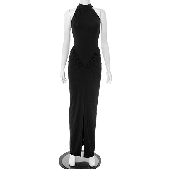 Damen elegantes Maxikleid mit hochgeschlossenem Kragen und raffinierten Raffungselementen R&B