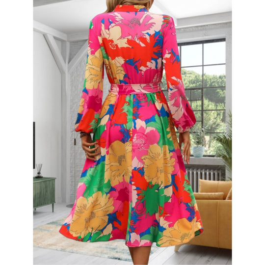 Damen Maxi-Kleid mit floralen Mustern und schwingendem Rock R&B