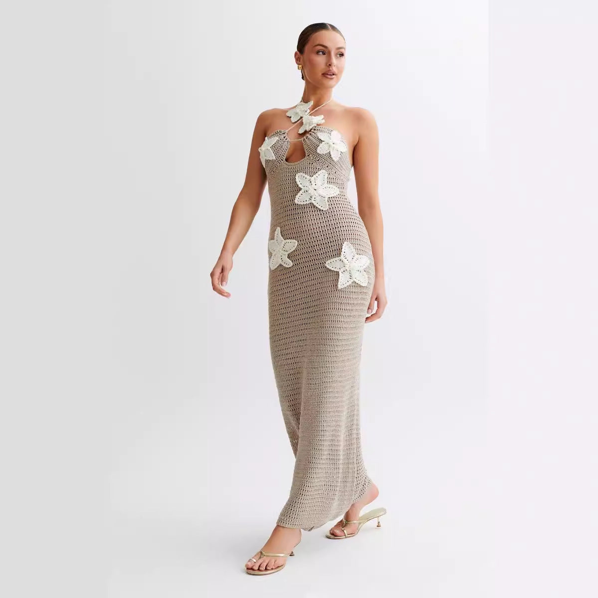 Damen Häkelkleid mit floralem Design R&B