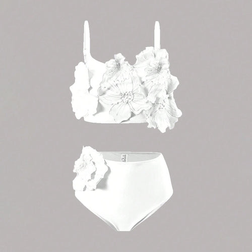 Damen Hoch tailliertes Bikini-Set mit floralem Design R&B