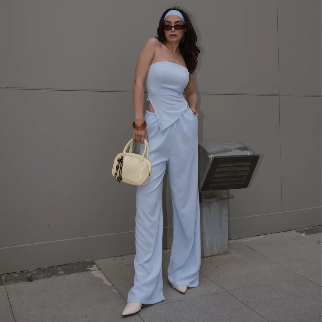 Damen elegantes Jumpsuit mit trägerloser Silhouette und asymmetrischem Design R&B