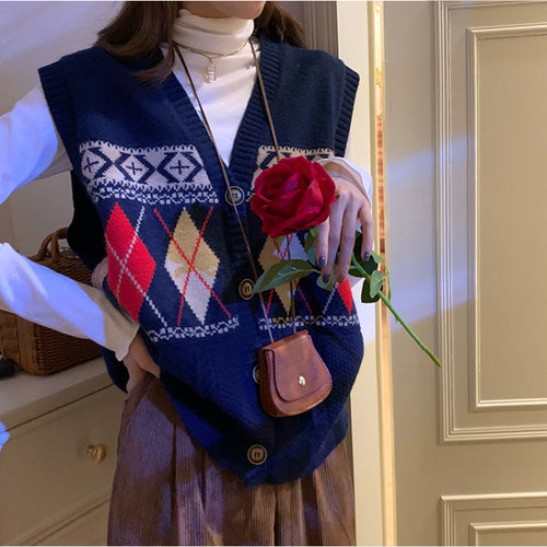 Damen Strickweste mit elegantem Rautenmuster und Knopfdetail R&B