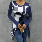 Damen Langarmshirt mit grafischem Muster und asymmetrischem Saum R&B