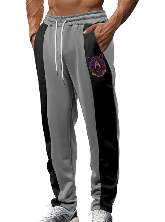 Herren nan sportive Trackpants mit seitlichen Kontrastbahnen elastischem Bund Kordelzug und Hirschstickerei R&B
