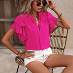 Damen Bluse mit Volants und V-Ausschnitt R&B