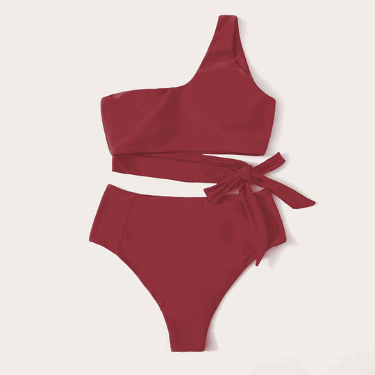 Damen Einseitiger Bikini mit hohem Taillenschnitt und eleganten Bindebändern R&B