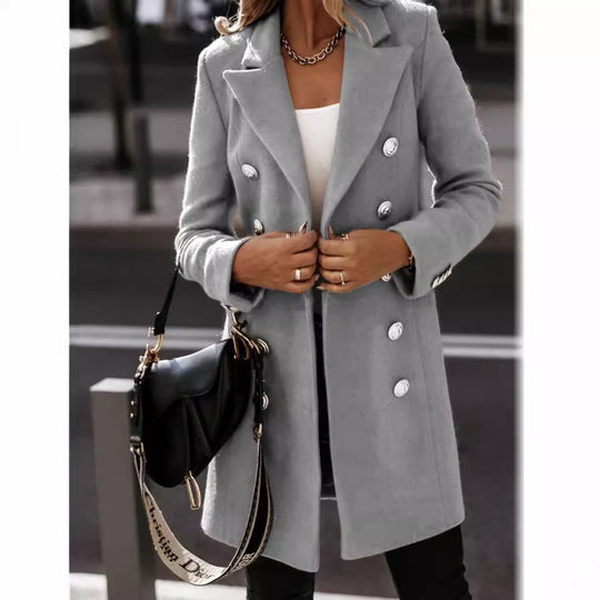 Damen eleganter Wollmantel mit doppelter Knopfleiste R&B