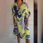 Damen luftiges Strandkleid mit modischem Muster und seitlichen Taschen