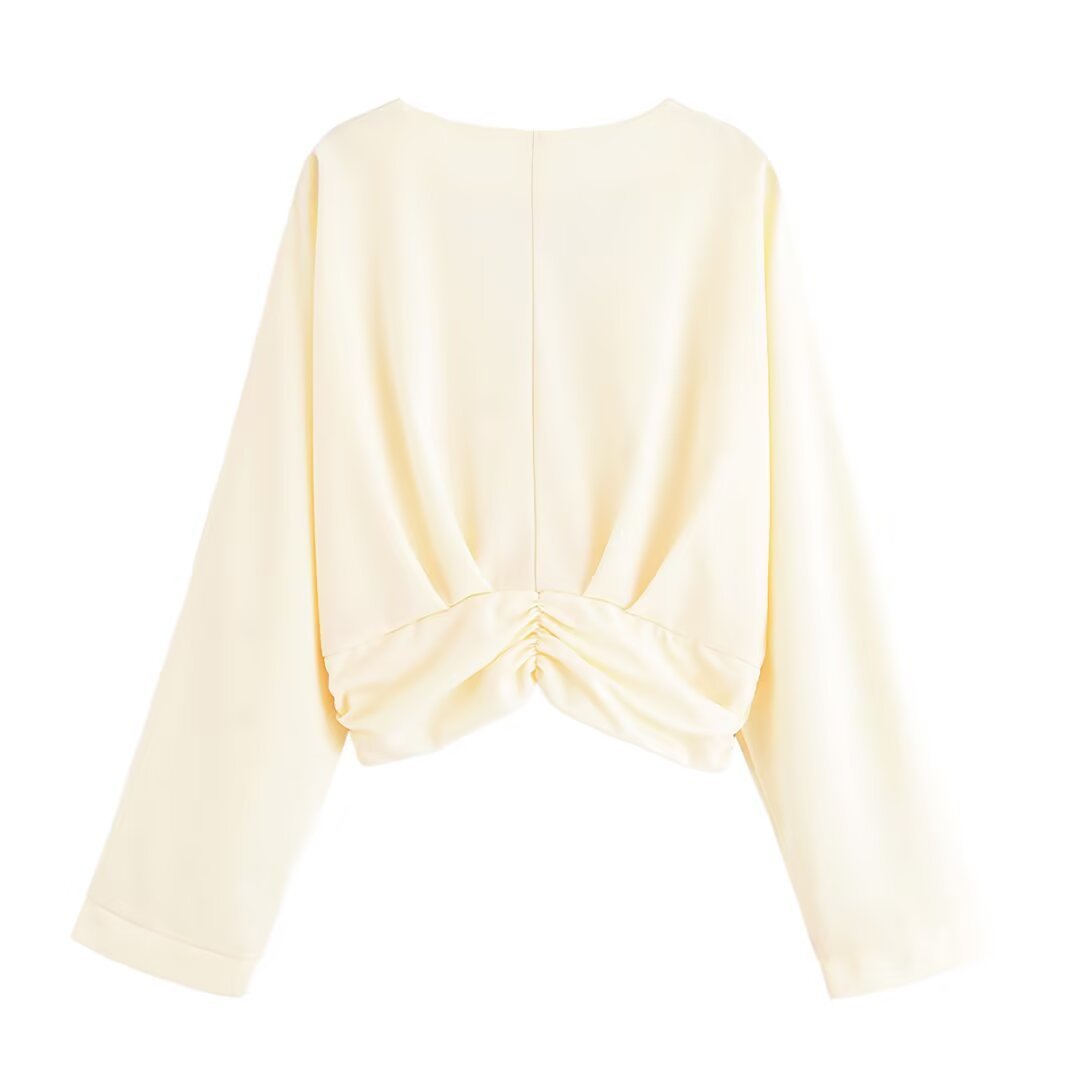 Damen legeres Blusenshirt mit Raffung und tiefem V-Ausschnitt R&B