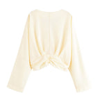 Damen legeres Blusenshirt mit Raffung und tiefem V-Ausschnitt R&B