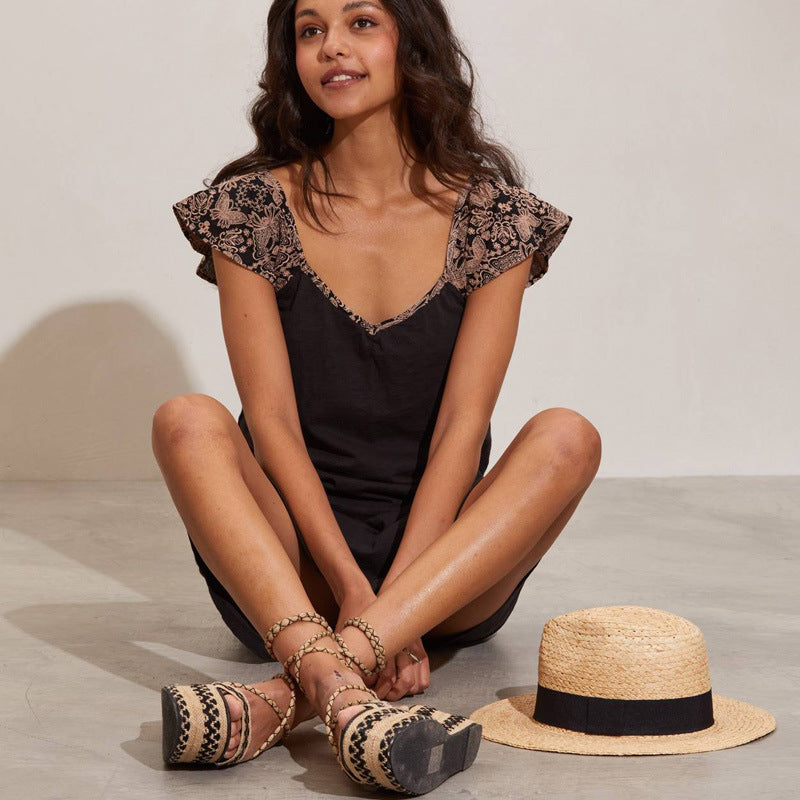 Damen Sommerliches Kleid mit Spitzen-Ärmeldetails R&B