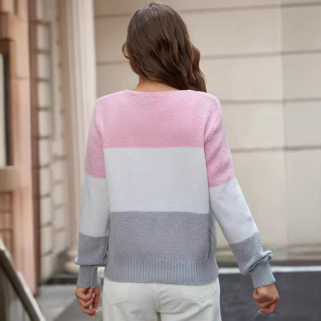 Damen Strickjacke mit modernem Farbblockdesign und luxuriösem Knopfverschluss R&B