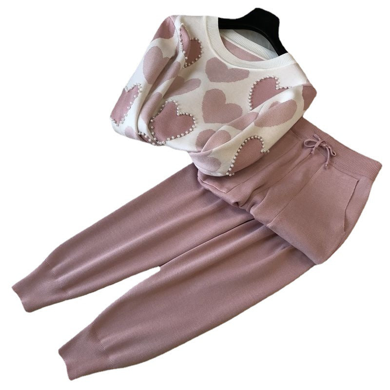 Damen stylisches Freizeitstrickset mit hohem Kragen R&B
